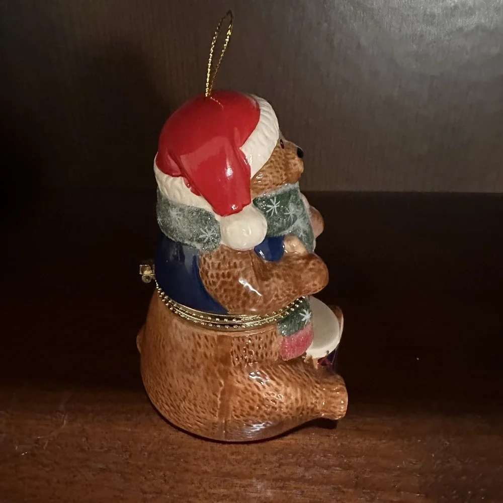 Mr.‎ Christmas Holiday Teddy Bear Drum Trinket Music Box Ceramic Ornament